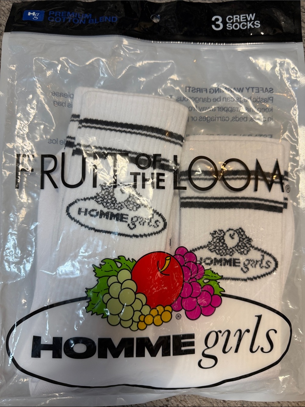 Fruit of the Loom White Crew Socks with Black Stripe - 3 Pack